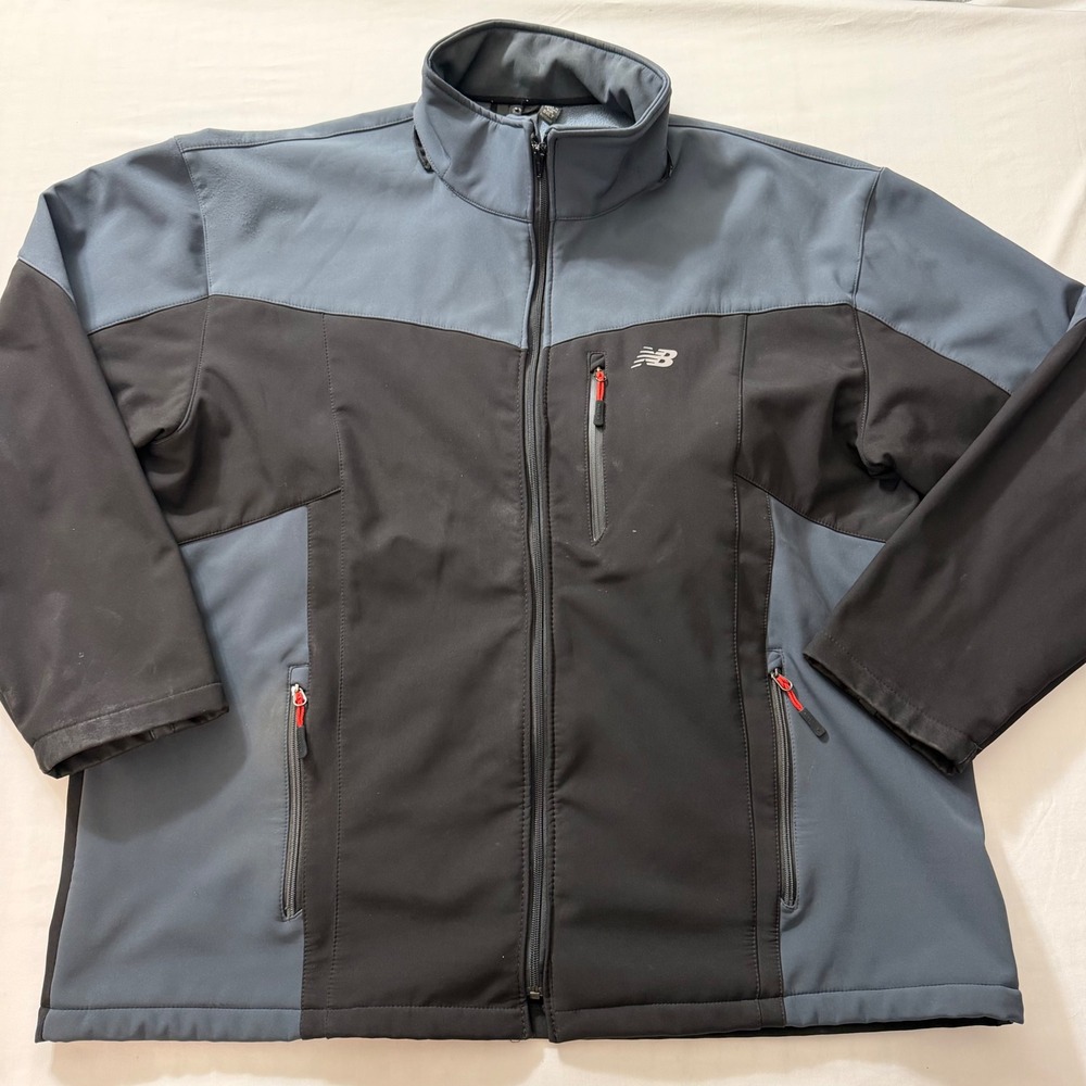 New Balance Mens Softshell Jacket 3XLT Blue Black Full Zip Fleece Lined Tall